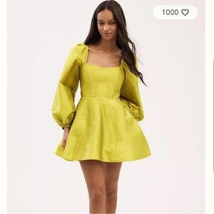 BHLDN Sage Balloon Puff-Sleeve Fit & Flare Mini Dress